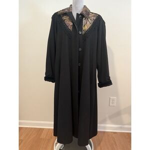 Vintage Portrait Wool Blend Black Over Coat Women's 8 Swing Velvet Color Trim